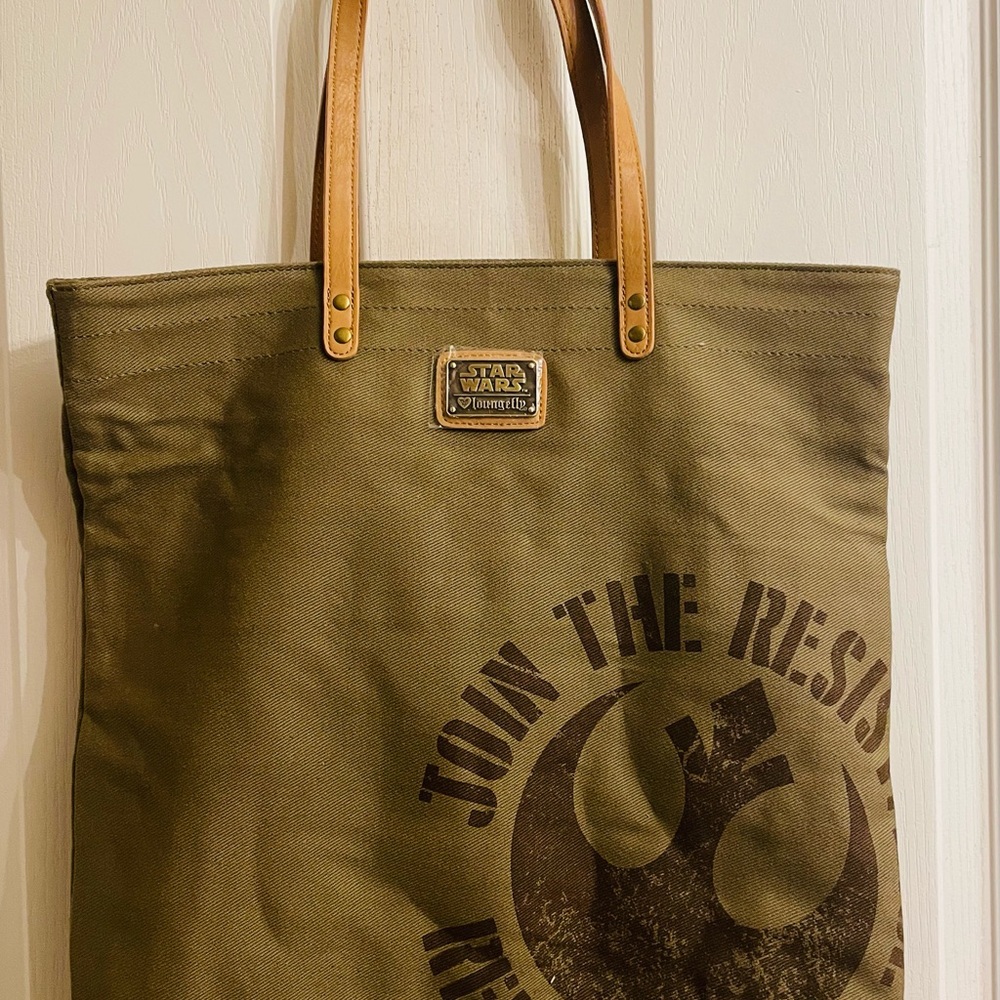 Loungefly Star Wars Rebel Olive Green Canvas Backpack with Brown Accents - Picture 4 of 13